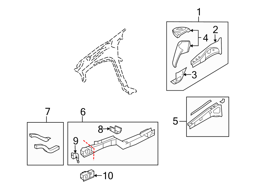 Diagram FENDER. STRUCTURAL COMPONENTS & RAILS. for your 2015 GMC Sierra 2500 HD 6.6L Duramax V8 DIESEL A/T 4WD SLE Standard Cab Pickup Fleetside 