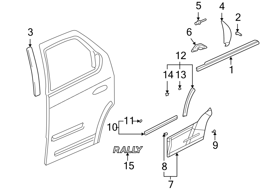 Diagram REAR DOOR. EXTERIOR TRIM. for your 2007 Chevrolet Tahoe    