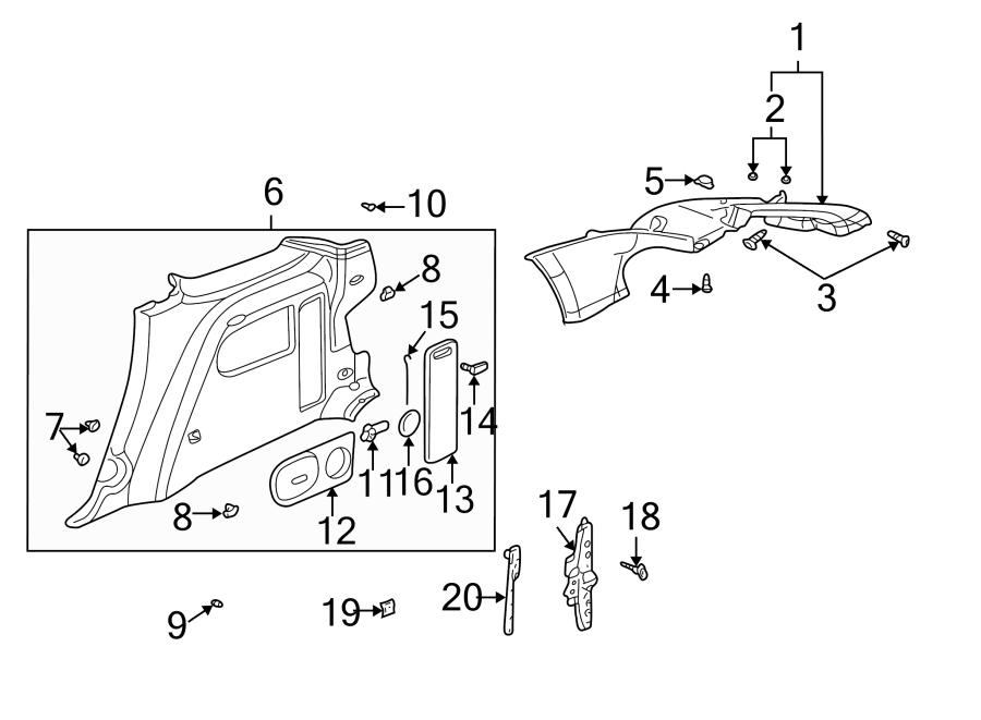 Diagram QUARTER PANEL. INTERIOR TRIM. for your 2012 GMC Sierra 2500 HD 6.0L Vortec V8 FLEX A/T RWD SLE Extended Cab Pickup Fleetside 