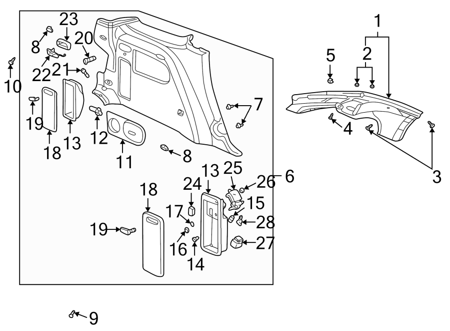 Diagram QUARTER PANEL. INTERIOR TRIM. for your 2005 Chevrolet Impala   