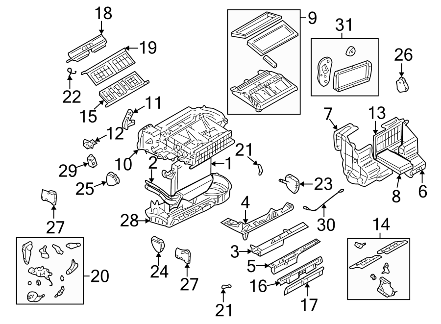 25Air conditioner & heater. Evaporator & heater components.https://images.simplepart.com/images/parts/motor/fullsize/FJ01615.png