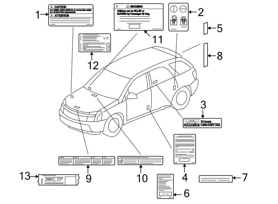 Diagram INFORMATION LABELS. for your 2001 Chevrolet Silverado 1500 Base Extended Cab Pickup Fleetside  