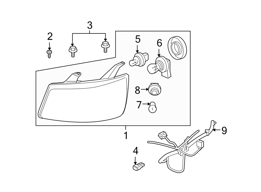 Diagram FRONT LAMPS. HEADLAMP COMPONENTS. for your 2020 Chevrolet Spark 1.4L Ecotec CVT LS Hatchback 