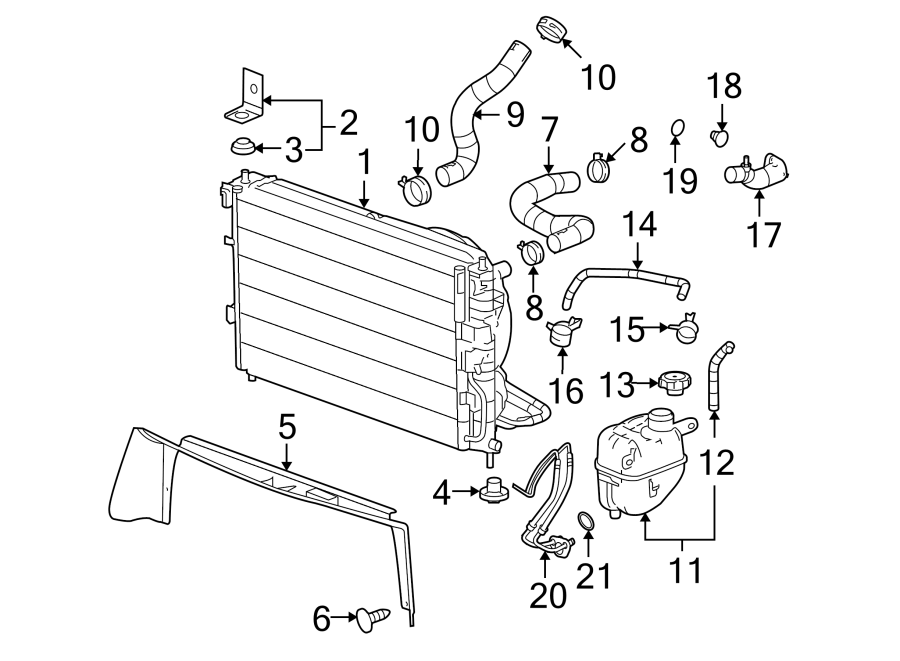 Diagram RADIATOR & COMPONENTS. for your 2005 GMC Canyon   