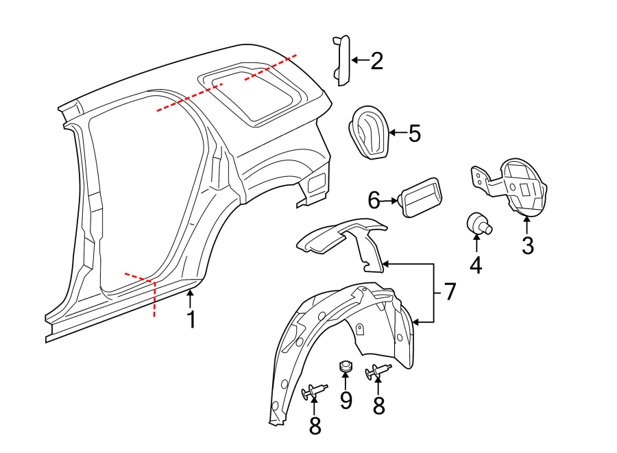 Diagram Quarter panel & components. for your 2005 Chevrolet Trailblazer EXT   