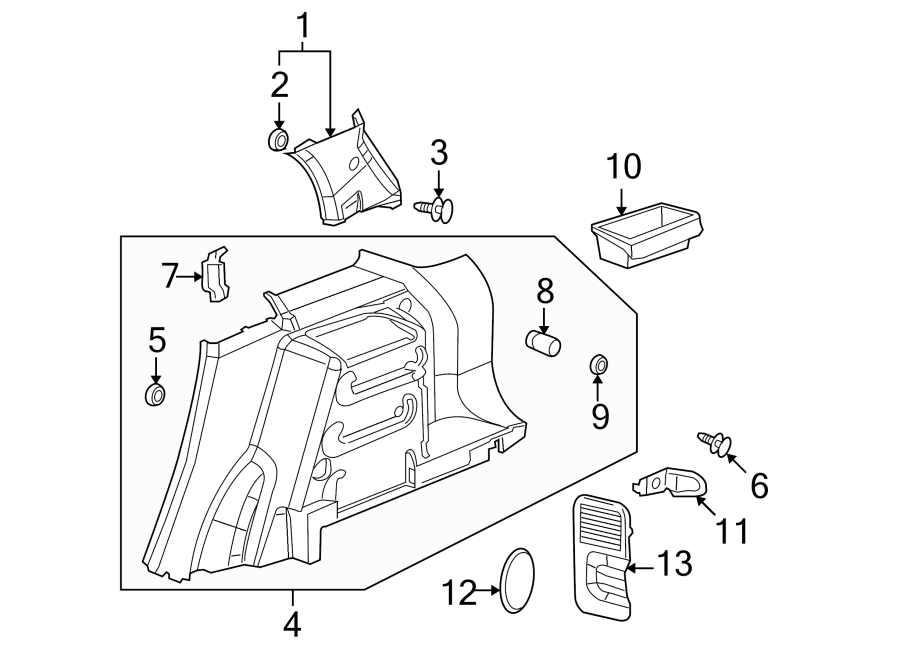 Diagram QUARTER PANEL. INTERIOR TRIM. for your 2013 Chevrolet Equinox   