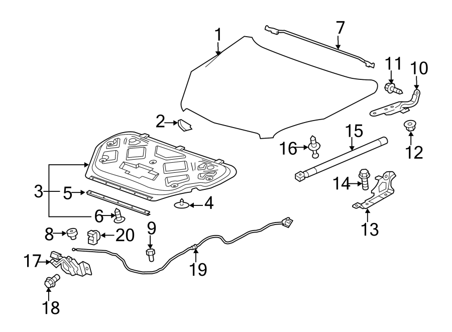 Diagram HOOD & COMPONENTS. for your Oldsmobile