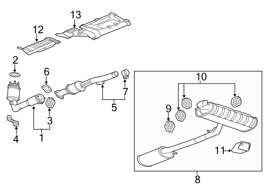 Diagram Exhaust system. Exhaust components. for your 2018 Chevrolet Equinox 1.6L DIESEL A/T 4WD LT Sport Utility 