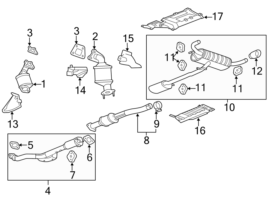 Diagram EXHAUST SYSTEM. EXHAUST COMPONENTS. for your 1992 Chevrolet K3500  Scottsdale Extended Cab Pickup Fleetside 6.5L V8 DIESEL A/T 