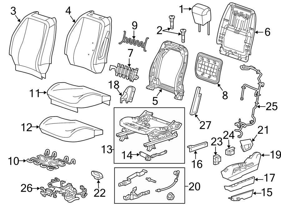 Diagram SEATS & TRACKS. DRIVER SEAT COMPONENTS. for your 2010 Chevrolet Silverado 1500 LTZ Extended Cab Pickup  