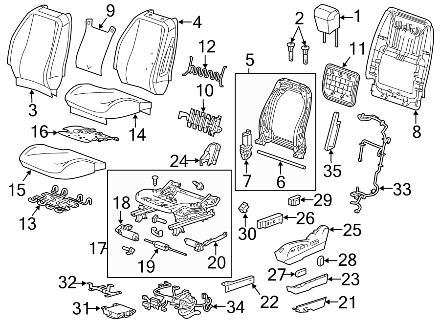 Diagram SEATS & TRACKS. DRIVER SEAT COMPONENTS. for your 2007 GMC Sierra 2500 HD 6.0L Vortec V8 A/T 4WD SLT Extended Cab Pickup 