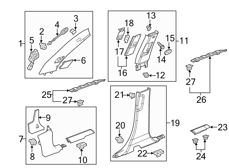 Diagram PILLARS. ROCKER & FLOOR. INTERIOR TRIM. for your 2024 Chevrolet Camaro LT1 Coupe 6.2L V8 A/T 