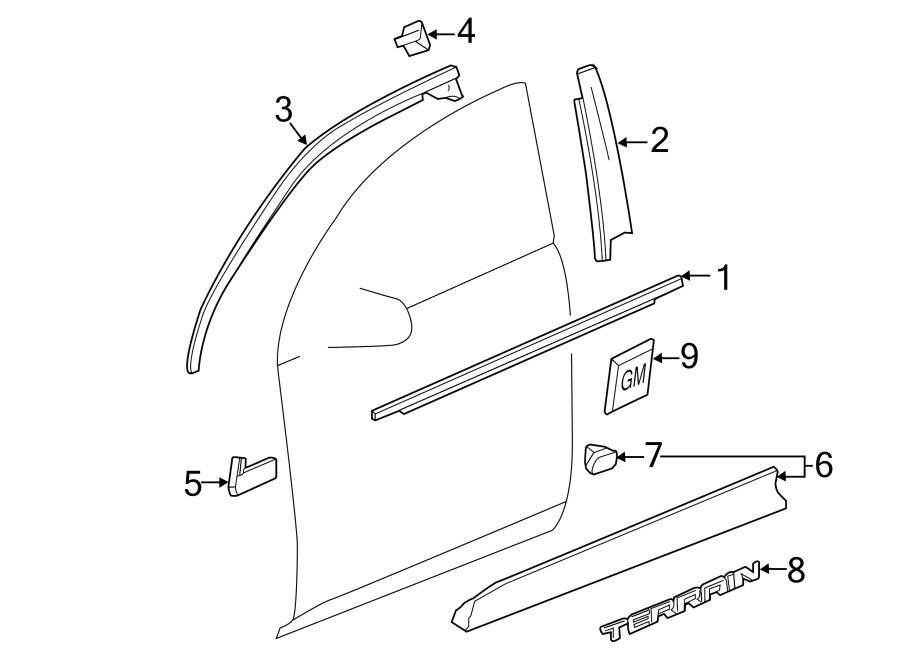 9FRONT DOOR. EXTERIOR TRIM.https://images.simplepart.com/images/parts/motor/fullsize/FJ10510.png