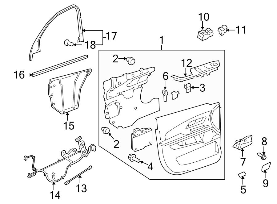 Diagram FRONT DOOR. INTERIOR TRIM. for your 2015 Chevrolet Silverado 2500 HD LTZ Extended Cab Pickup Fleetside  