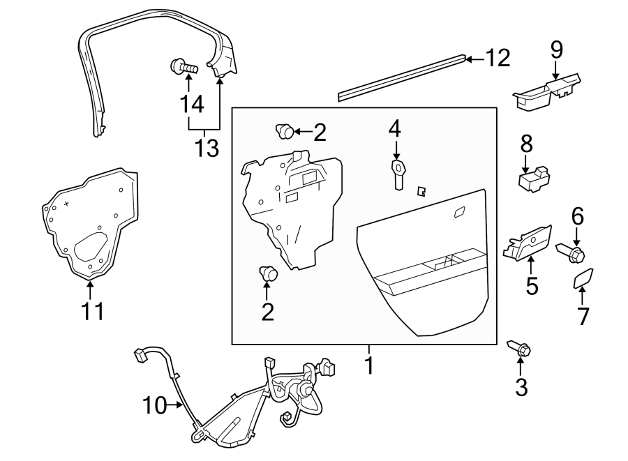 Diagram REAR DOOR. INTERIOR TRIM. for your 2025 Chevrolet Corvette Z06 Convertible  