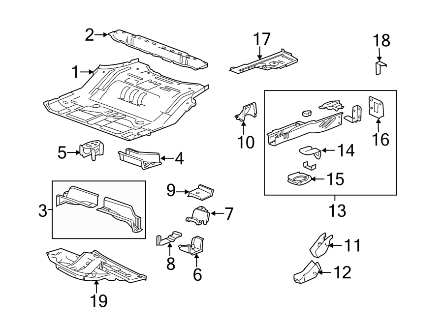 Diagram Rear body & floor. Exterior trim. Floor & rails. for your 2011 GMC Sierra 2500 HD 6.6L Duramax V8 DIESEL A/T RWD SLE Standard Cab Pickup 