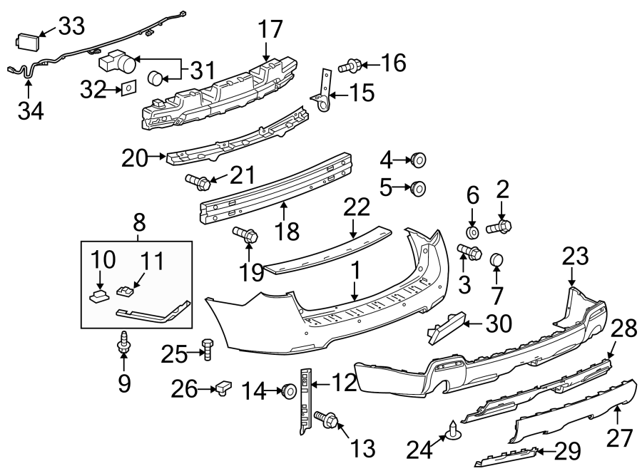 Diagram REAR BUMPER. BUMPER & COMPONENTS. for your 2018 Chevrolet Spark 1.4L Ecotec M/T LS Hatchback 