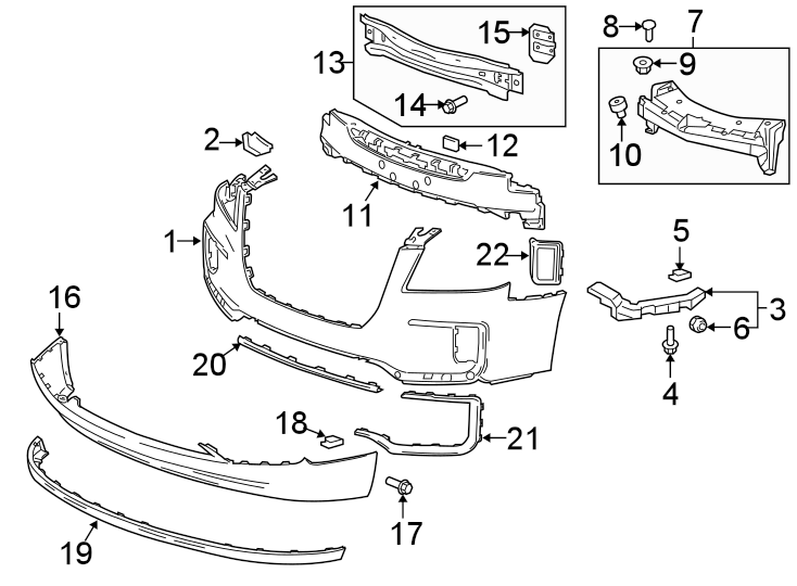 Diagram FRONT BUMPER & GRILLE. BUMPER & COMPONENTS. for your 2023 Chevrolet Suburban    