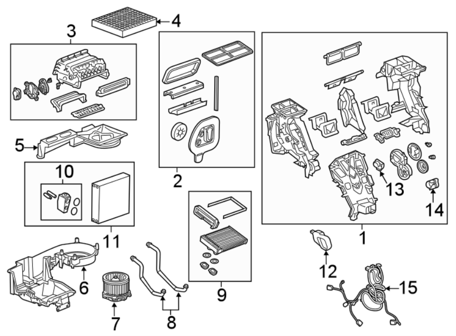 Diagram AIR CONDITIONER & HEATER. EVAPORATOR & HEATER COMPONENTS. for your 2018 Buick Enclave    