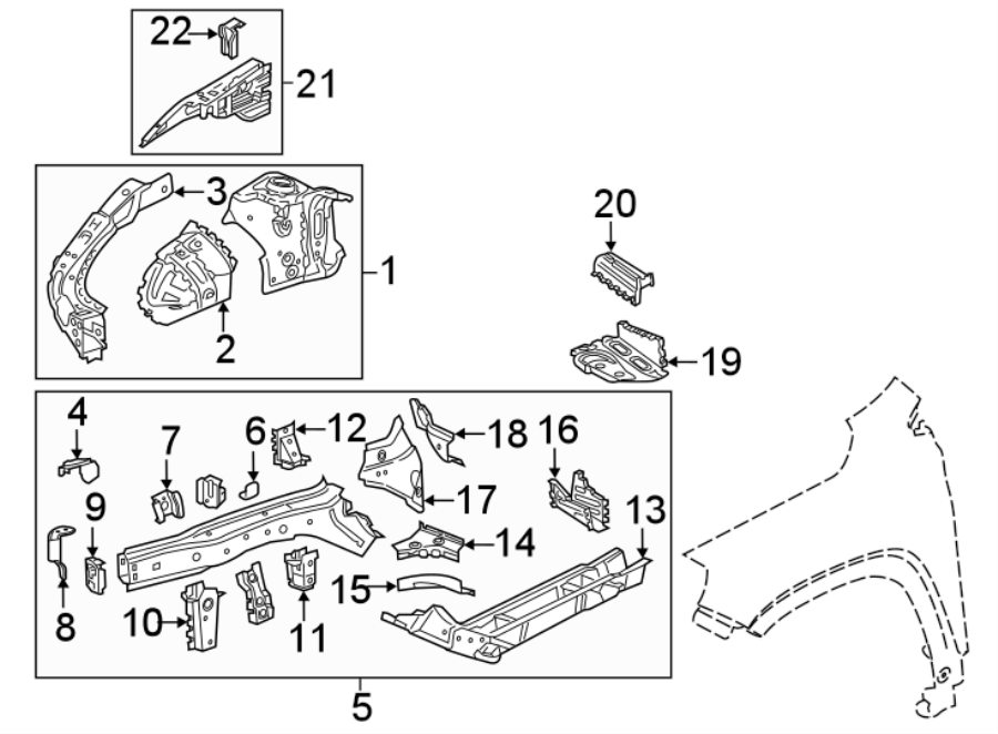 Diagram Fender. Structural components & rails. for your 2024 Chevrolet Suburban    