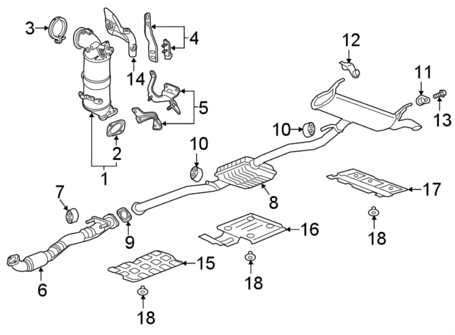 Diagram Exhaust system. Exhaust components. Manifold. for your 2018 Chevrolet Equinox 1.6L DIESEL A/T FWD LT Sport Utility 