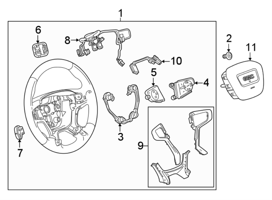 Diagram STEERING WHEEL & TRIM. for your 2021 GMC Sierra 2500 HD 6.6L Duramax V8 DIESEL A/T 4WD Base Extended Cab Pickup Fleetside 