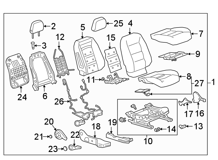 Diagram SEATS & TRACKS. PASSENGER SEAT COMPONENTS. for your 2004 Cadillac Escalade EXT   