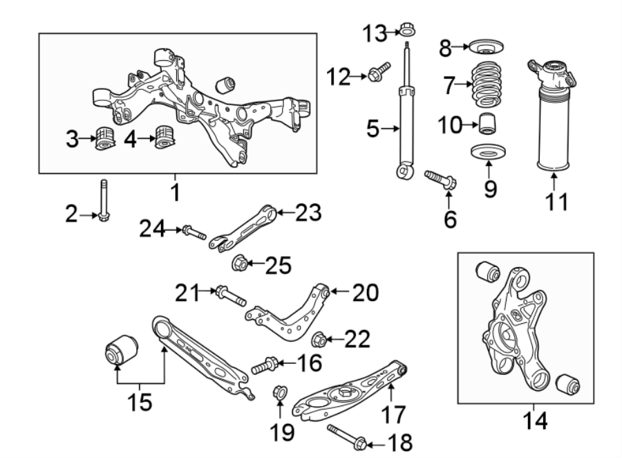 Diagram REAR SUSPENSION. SUSPENSION COMPONENTS. for your 2021 GMC Sierra 2500 HD 6.6L V8 A/T RWD SLE Standard Cab Pickup Fleetside 