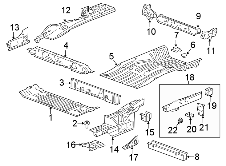 Diagram Rear body & floor. Floor & rails. for your 2019 Chevrolet Suburban    