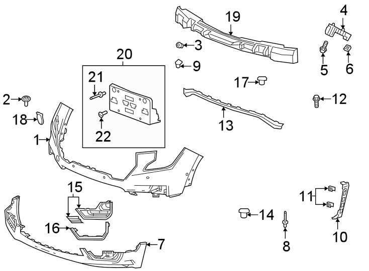 Diagram Front bumper & grille. Bumper & components. for your 2021 Chevrolet Suburban  Premier Sport Utility  