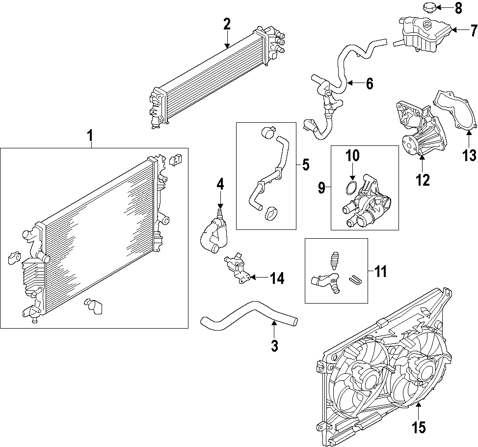 Diagram COOLING SYSTEM. COOLING FAN. RADIATOR. WATER PUMP. for your 2014 Ford Fusion   