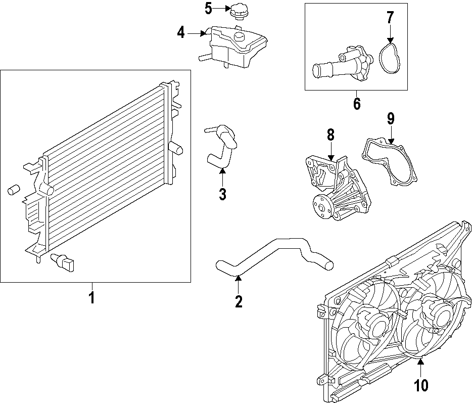 Diagram COOLING SYSTEM. COOLING FAN. RADIATOR. WATER PUMP. for your Ford Fusion  