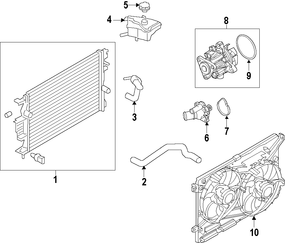 Diagram COOLING SYSTEM. COOLING FAN. RADIATOR. WATER PUMP. for your 2017 Lincoln MKZ Select Sedan 2.0L EcoBoost A/T FWD 