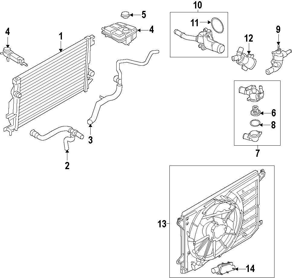 Diagram COOLING SYSTEM. COOLING FAN. RADIATOR. WATER PUMP. for your Ford Fusion  