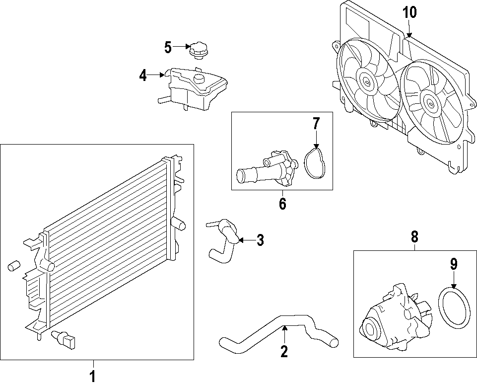 Diagram COOLING SYSTEM. COOLING FAN. RADIATOR. WATER PUMP. for your Ford Fusion  