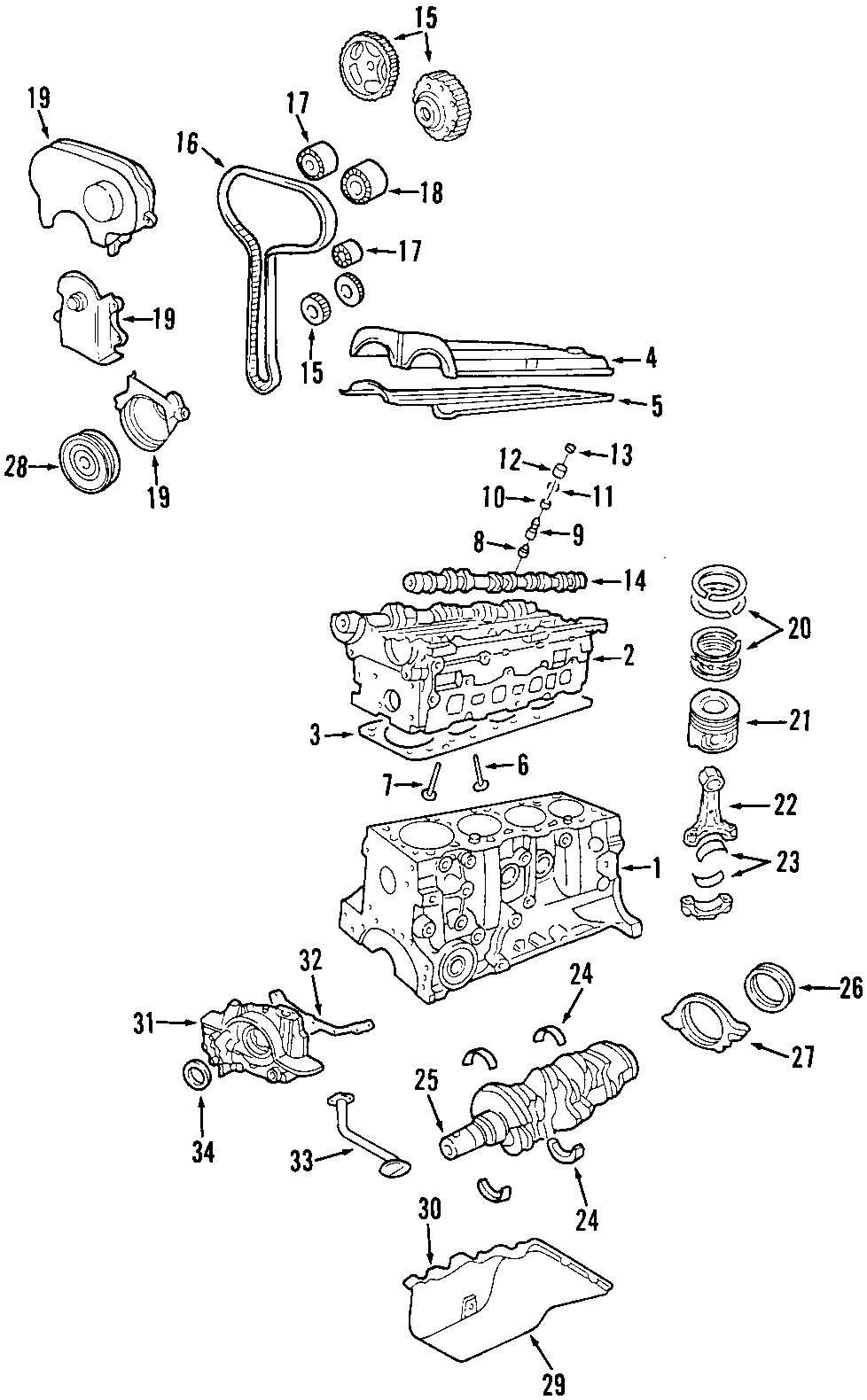 CAMSHAFT & TIMING. CRANKSHAFT & BEARINGS. CYLINDER HEAD & VALVES. LUBRICATION. MOUNTS. PISTONS. RINGS & BEARINGS. Diagram