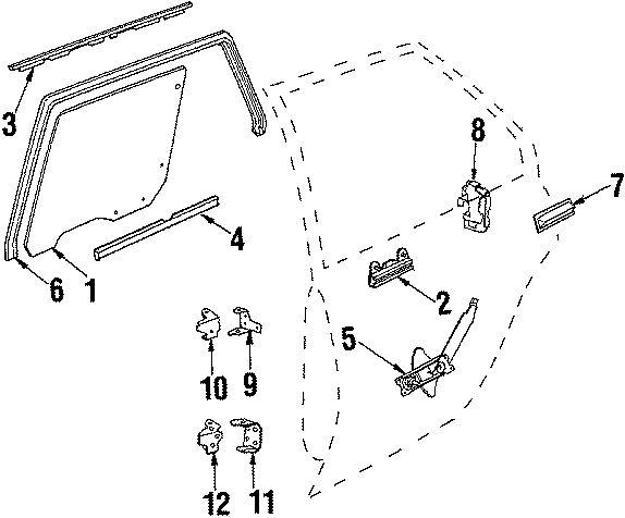 Diagram REAR DOOR. GLASS & HARDWARE. for your 2021 Chevrolet Spark   