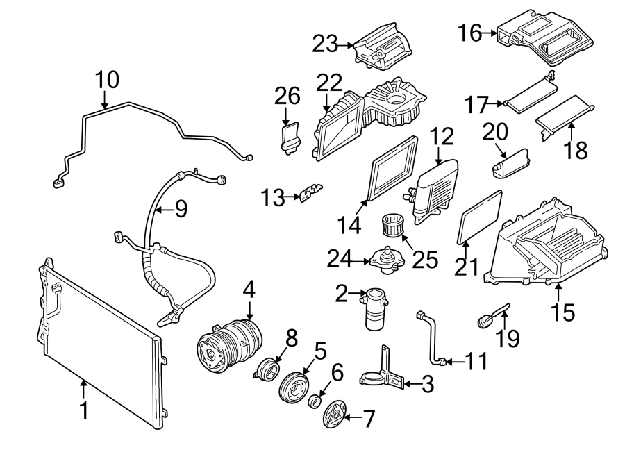 Diagram AIR CONDITIONER & HEATER. BLOWER MOTOR & FAN. COMPRESSOR & LINES. CONDENSER. EVAPORATOR COMPONENTS. for your 2005 Chevrolet Cobalt   