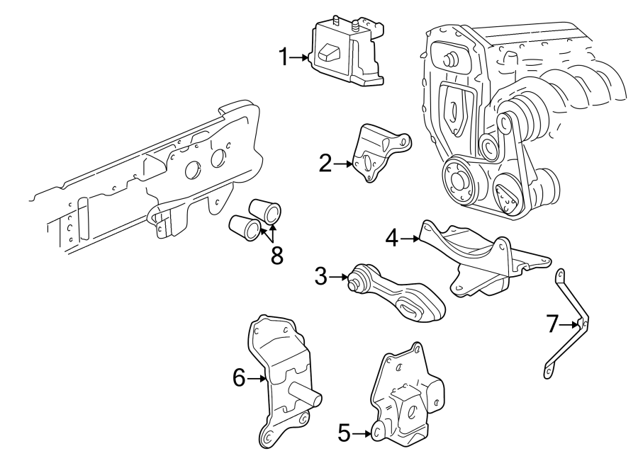 Diagram ENGINE / TRANSAXLE. ENGINE & TRANS MOUNTING. for your 2011 GMC Sierra 2500 HD 6.0L Vortec V8 FLEX A/T 4WD SLT Crew Cab Pickup 