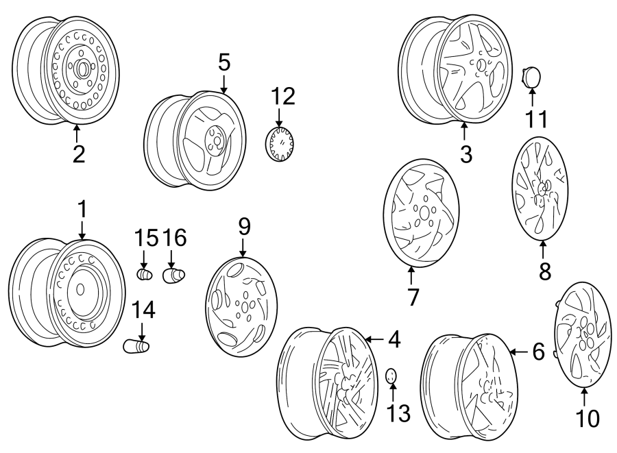 Diagram WHEELS. COVERS & TRIM. for your 2003 Chevrolet Trailblazer   