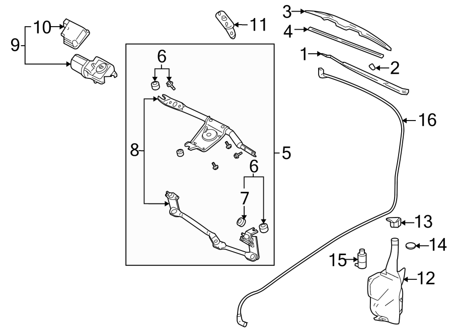 Diagram WINDSHIELD. WIPER & WASHER COMPONENTS. for your 2005 Chevrolet Silverado 2500 HD WT Extended Cab Pickup Fleetside  