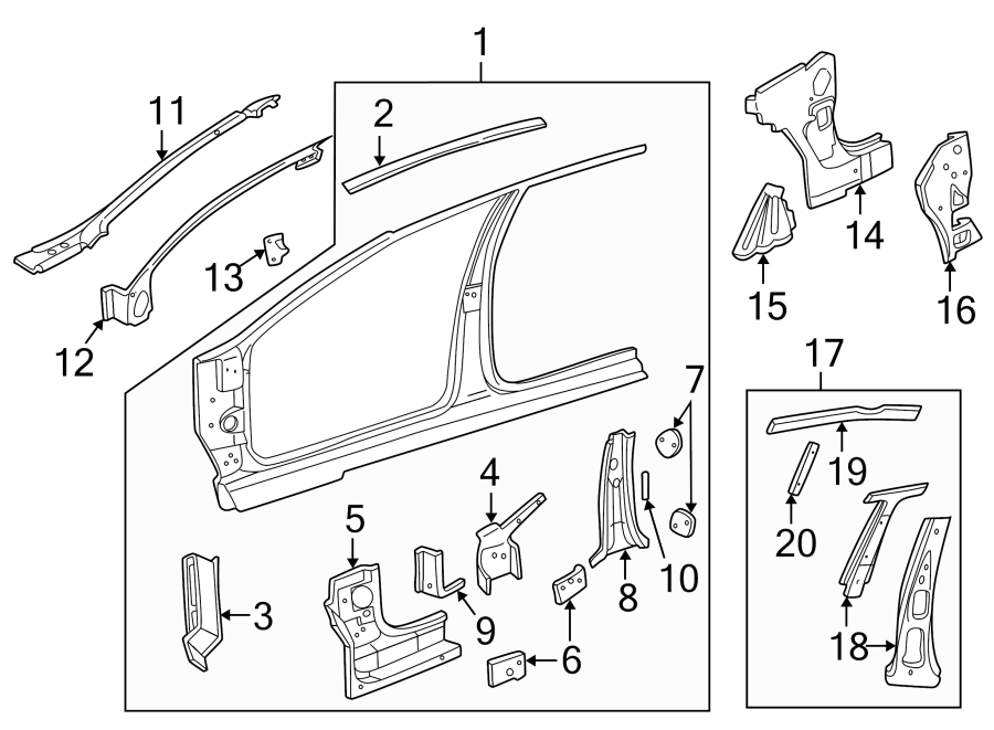 Diagram PILLARS. ROCKER & FLOOR. UNISIDE. for your 1999 Pontiac Montana    