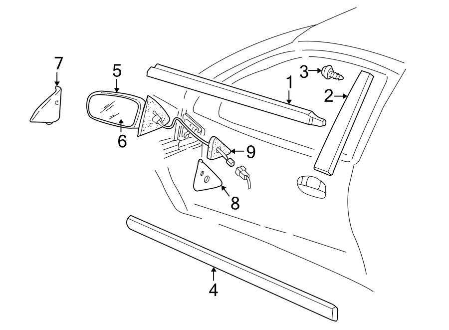 3Door. Exterior trim. Outside mirrors.https://images.simplepart.com/images/parts/motor/fullsize/FK95540.png