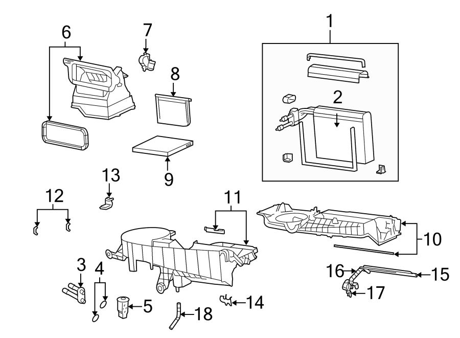 AIR CONDITIONER & HEATER. EVAPORATOR & HEATER COMPONENTS. Diagram