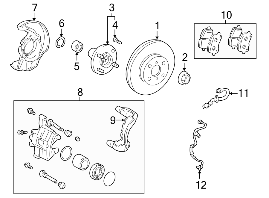 Diagram FRONT SUSPENSION. BRAKE COMPONENTS. for your 2012 GMC Sierra 2500 HD 6.0L Vortec V8 FLEX A/T 4WD SLT Crew Cab Pickup Fleetside 