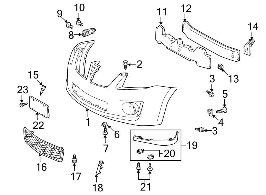 14FRONT BUMPER & GRILLE. BUMPER & COMPONENTS.https://images.simplepart.com/images/parts/motor/fullsize/FM09015.png