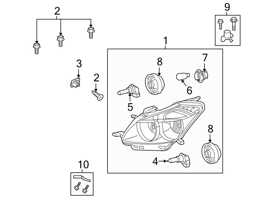 1FRONT LAMPS. HEADLAMP COMPONENTS.https://images.simplepart.com/images/parts/motor/fullsize/FM09020.png