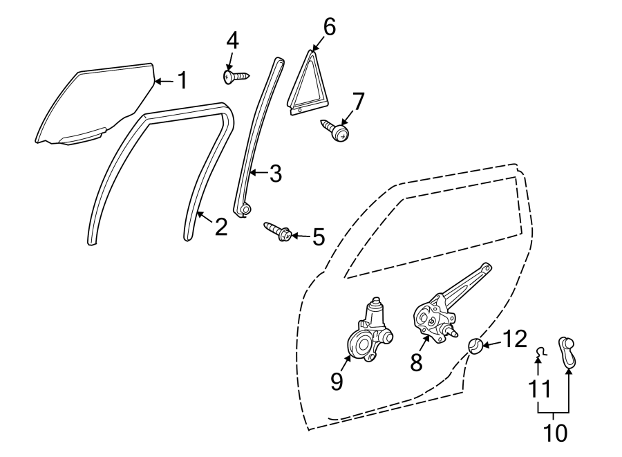 Diagram REAR DOOR. GLASS & HARDWARE. for your 2015 Chevrolet Spark  LS Hatchback 