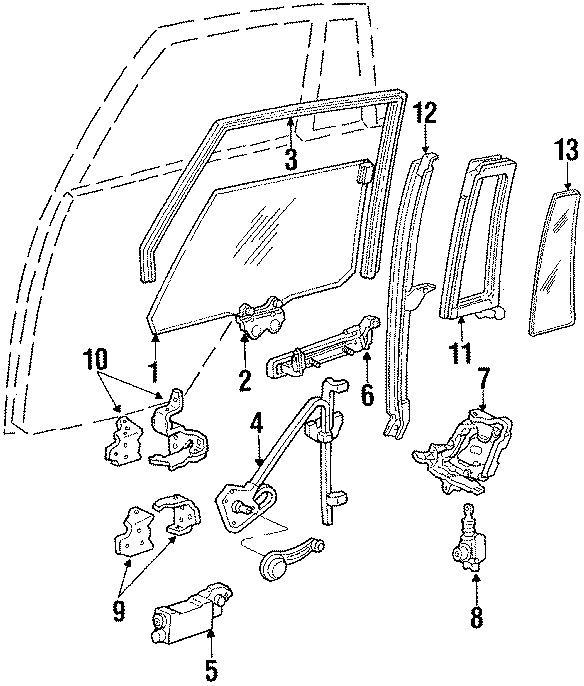 Diagram REAR DOOR. GLASS & HARDWARE. for your 2013 Chevrolet Spark   