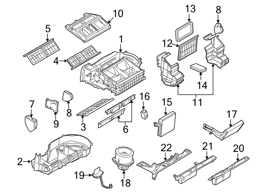 Diagram AIR CONDITIONER & HEATER. EVAPORATOR & HEATER COMPONENTS. for your 2005 Chevrolet Avalanche 1500 Base Crew Cab Pickup Fleetside  